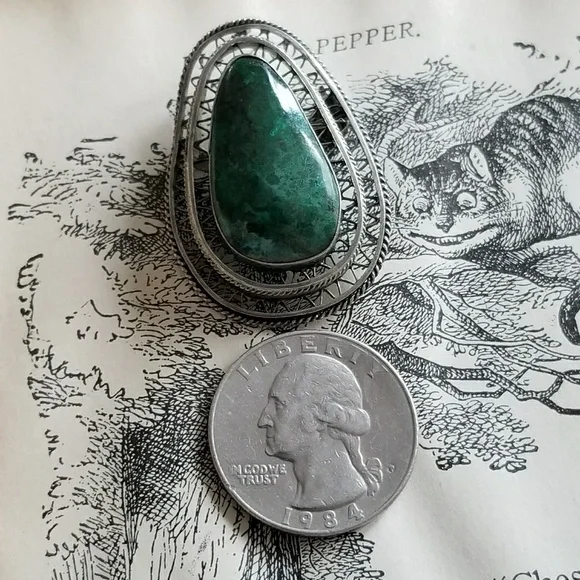 Relisted -Vintage Eilat stone brooch pin silver filigree Israel - Picture 5 of 7